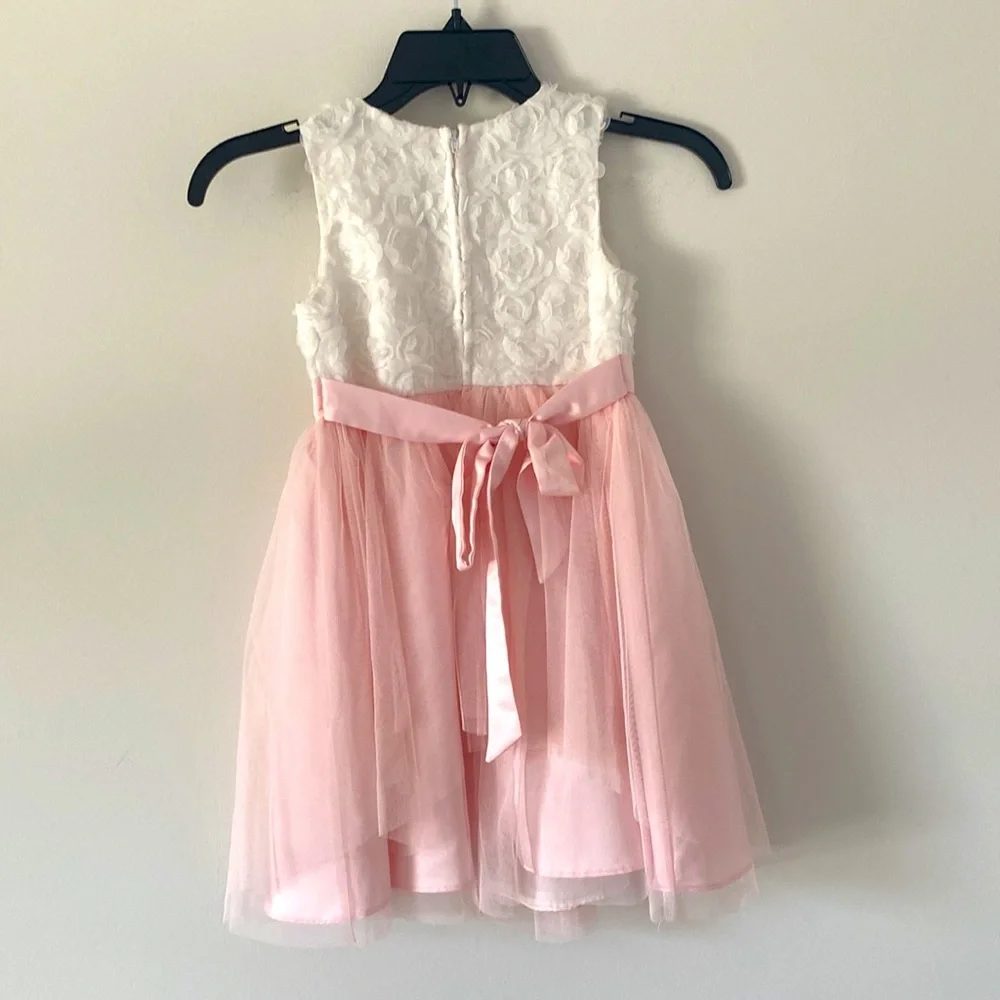 Rare Editions White/Pink Girls Flower Wedding Communion Dress - Picture 3 of 4
